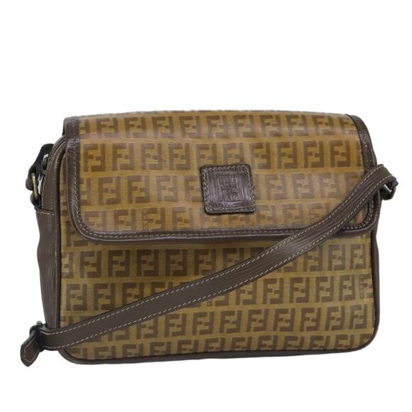 FENDI Zucchino Canvas Shoulder Bag Coated Canvas Brown - Picture 1 of 13
